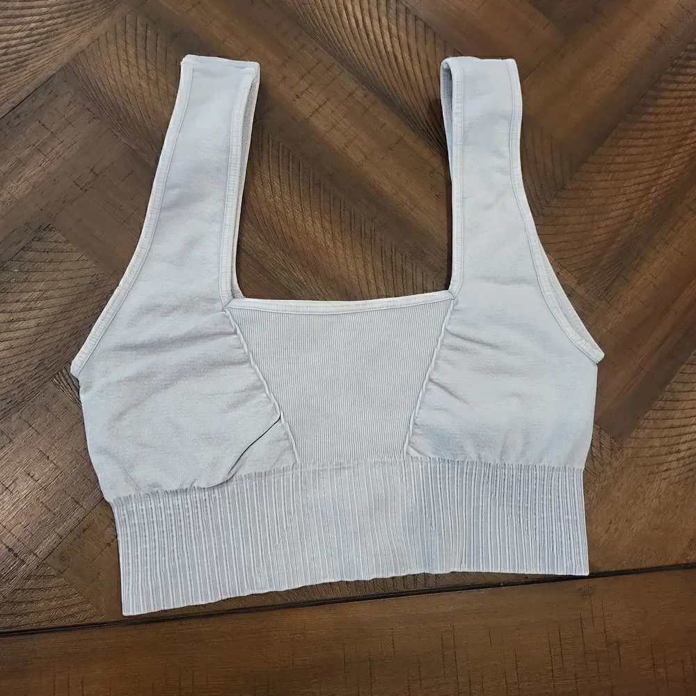 Free People Good Karma Square Neck Bra Ice Grey M/L